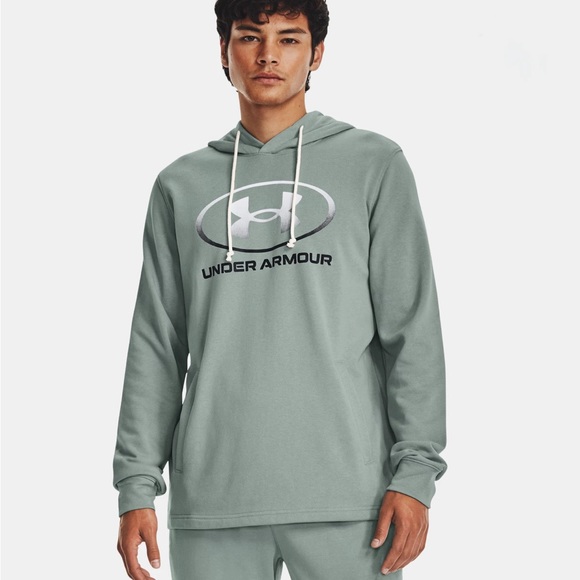 NWT Under Armour Light Blue Men’s Rival Terry Graphic Hoodie Sweatshirt Pockets - Picture 12 of 12